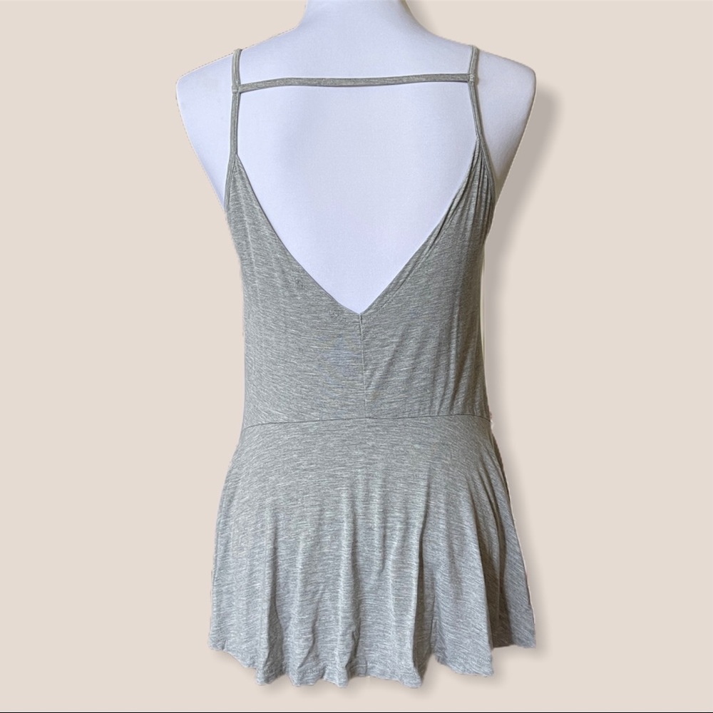 NWT POL Heather Grey Step Hem Spaghetti Tank Top Open Back String Cotton S M L